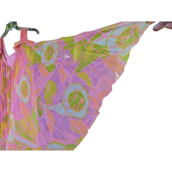 Dress 1960-75 Go Go Union Made Pink Green Psychedelic Bows Flowy - Picture 4 of 15